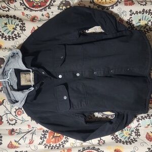 Men's Jachs New York Black Sherpa Lined Jacket Coat Detachable Grey Hood L